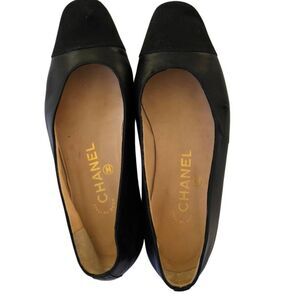 Chanel Womens Leather Suede Cap Toe Slip-on Ballet Flats Black Size 36